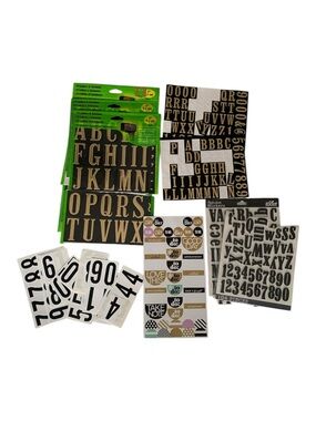 Sticker Lot Alphabet Number Encouraging Word Symbols Label Black Gold Multicolor